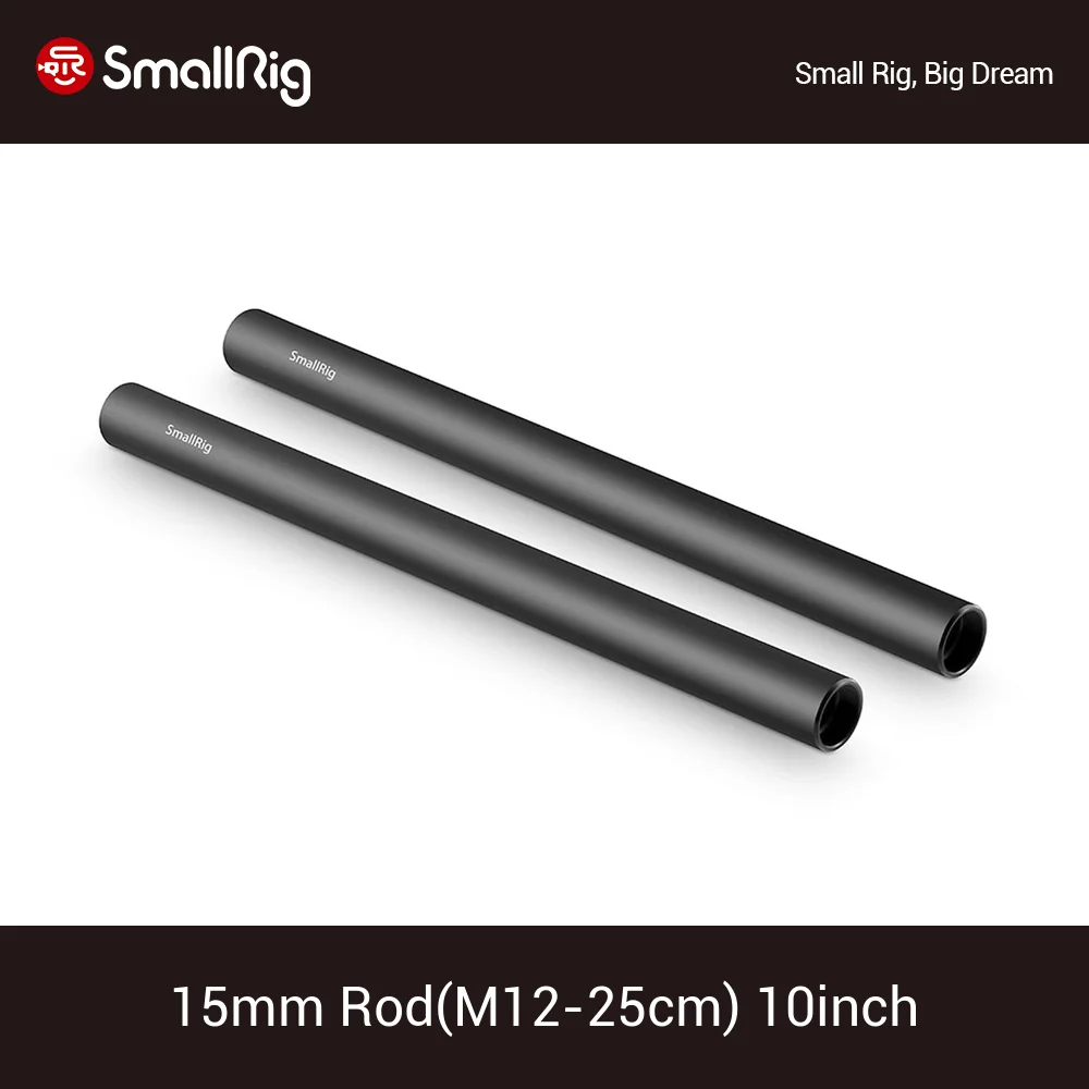

SmallRig 2pcs 15mm Black Aluminum Alloy Rod (M12-25cm) 10 inch for 15mm Rod Rail Support System/LCD Mount/Shoulder Pad - 1052