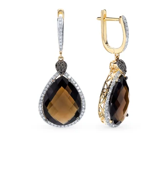 

Gold earrings with раухтопазами and diamonds sunlight sample 585