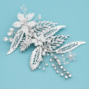 

new european and american bridal hair ornament handmade beaded alloy hairpin pearl flower leaf duck beak clip headdress
