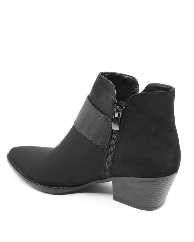 

Mosimoso Women's Ankle Height Boot Daisy Black Suede Belt Buckle Zippered Women Boots