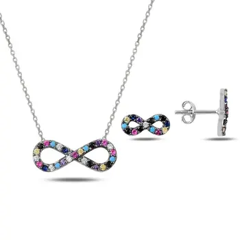 

Angemiel 925 Sterling Silver Mixed Color Zircon Cubic Zirconia Infinity Set-Rhodium Plated