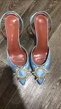 Zapatos de tacón alto con diamantes de imitación para mujer, calzado de seda satinada con punta puntiaguda, sin cordones, para boda, talla grande 41 42