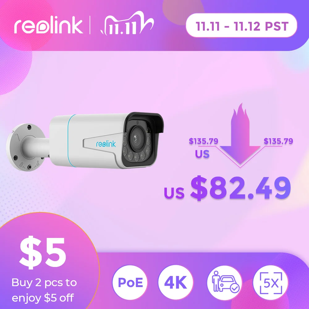 IP-камера Reolink RLC-811A 4K PoE 8 Мп 5-кратный оптический зум обнаружение человека и