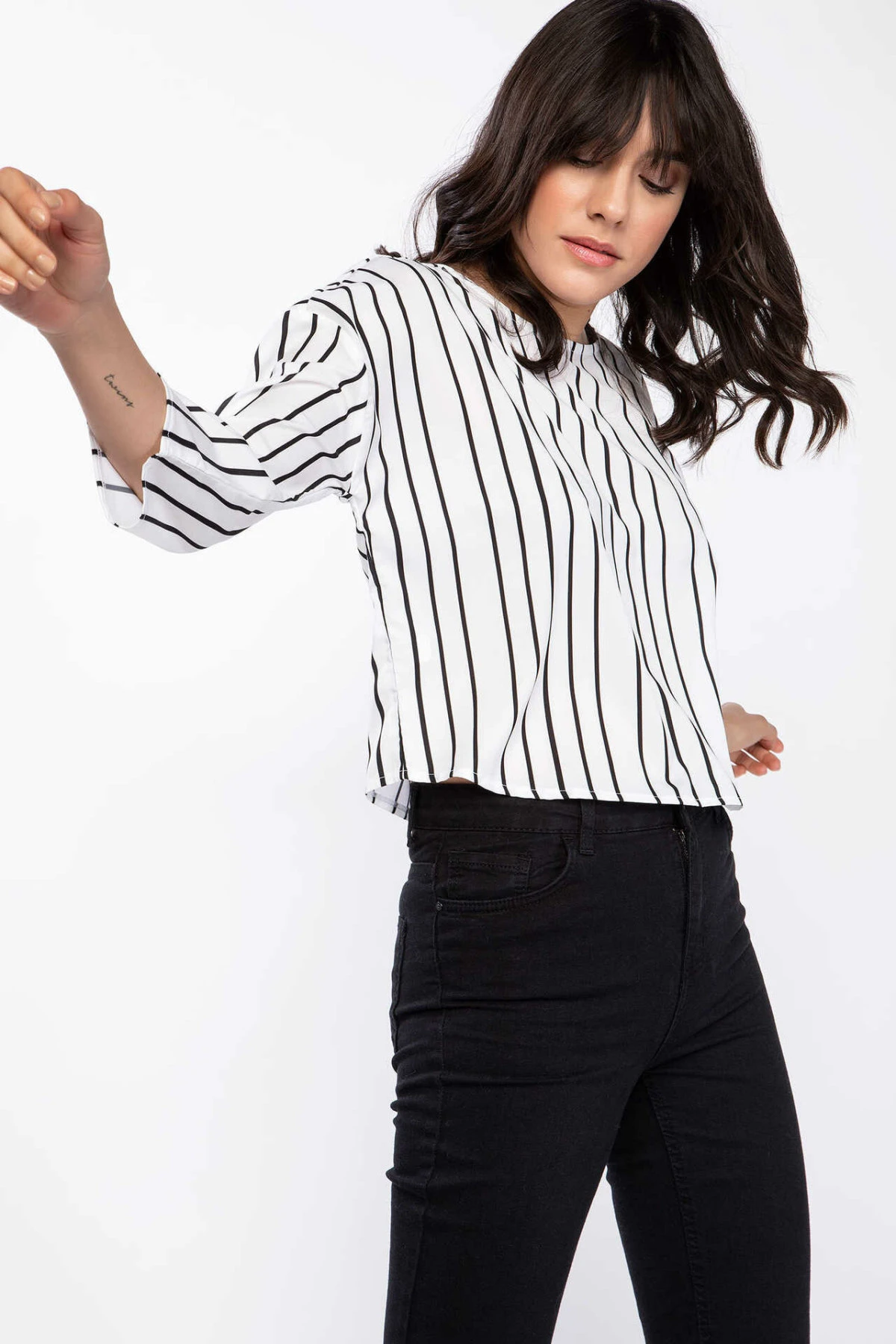 mujer Blusa de manga larga blanco negro rayas camisas rojo rosa Decors mujeres camisas Cloth I1737AZ17AU superior|Blusas camisas| - AliExpress