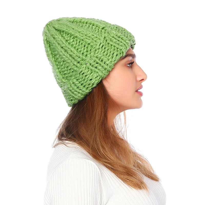 Зимняя женская шапка, новая осенняя женская теплая шапка из искусственного меха, вязаная шапочка для девочки, шапки, Женская шляпка, женские толстые эластичные шапки - Цвет: Green 2
