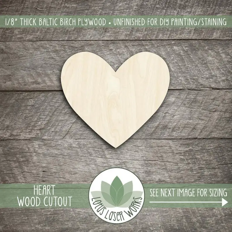 

Wood Heart Shape, Unfinished Wood Heart Laser Cut Shape, DIY Craft Supply, Many Size Options, Blank Wood Shapes