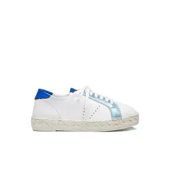

VIDORRETA-MUJER-ALPARGATAS PLANAS-DEPORTIVO ESPARTO NAPA LEATHER WHITE BLUE DETAIL