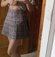 Falda plisada de tartán de cintura alta elástica para mujer, minifalda delgada de color rojo, para Otoño y verano, 2021