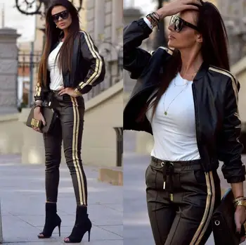 

Striped Rachel Double Set Tracksuit Woman Sport Winter Autumn 2 Piece Set Sportwear Suit Zipper