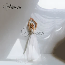 V-Neck A-Line Beading Wedding Dresses Tulle Backless Sleeveless Sweep Train Modern Bridal Gown vestido de novia robe de mariée