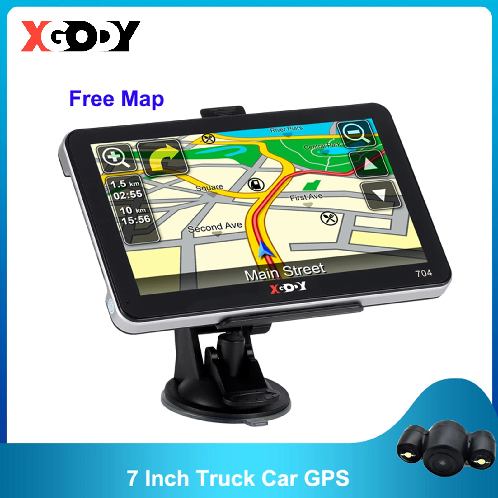 XGODY 7" Bluetooth Wireless Rearview Camera AV-IN 8GB Car GPS Navigation 3D Maps 