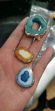Colgantes de Druzys naturales azules para mujer, Charms, conector de piedra de cuarzo, colgante de lágrima dorada, regalo de joyería, collar de drusa DIY a granel