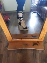 Sandalias de Nudo de mariposa con punta abierta para mujer, zapatos de tacón alto con plataforma a la moda, con cuña y lazo en el tobillo, color negro liso, tallas 35 a 42