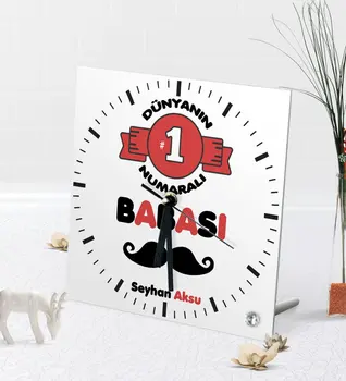 

Personalized World 1 Number Father Desktop Square Glass Clock