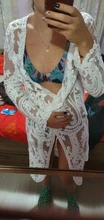 Lace Kimono Swimwear Embroidery Long-Cardigan Beach-Cover-Up Transparent Fitshinling