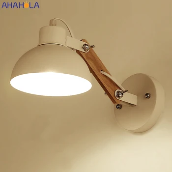 

Wood + Iron White Black Sconces Wall Light Fixture AC 110V 220V E27 Nordic Modern Sconce Wall Led Light Bedroom Bedside Light