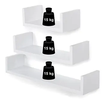 

3 Set wall racks set floating shelves Storage MDF 60/45/30 cm Capacity 15 kg White LWS66W