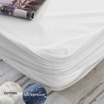 

Waterproof Cotton Polyurethane Protector Mattress Cover Washable Bed Cover Queen and King Size Breathable Solid Color