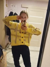 Sweaters Cardigans Checkered Plaid Colorfaith Korean Fashionable Women's Knitwears Buttons