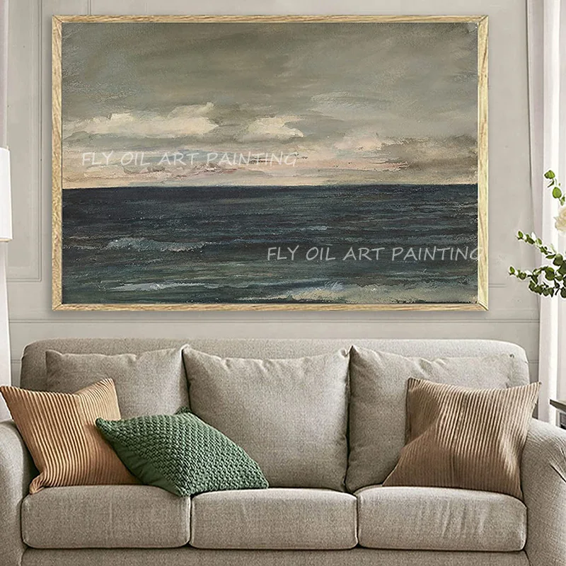 

100% Handmade classic european style ocean sea dark navy thick landscape Oil Painting As A Gift For Home Office Decoration