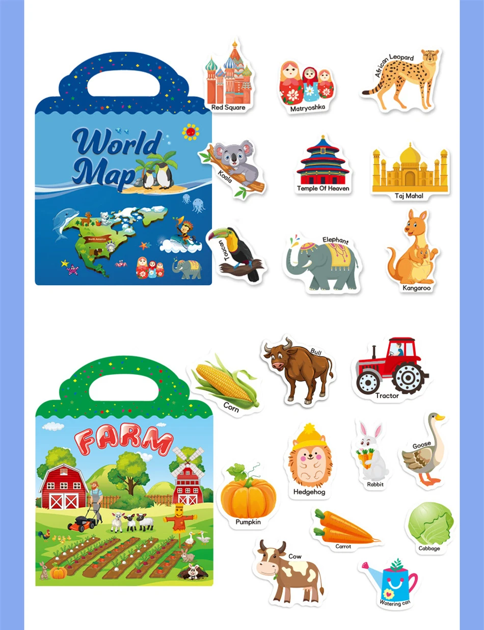 Children's Reusable Stickers Books Kawaii Stationery Stickers for Kids Early Education Cartoon Cute Stickers for Children Gift