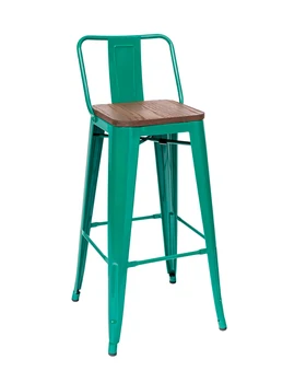 

Tolix wood bar stool with aquamarine back
