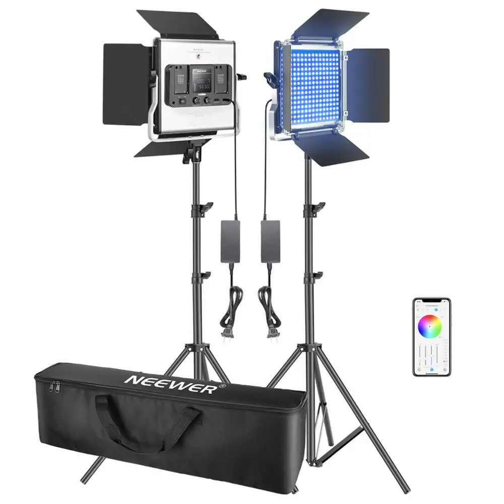 US $222.99 Neewer 3 Packs 660 RGB Led Light With APP Control Photography Video Lighting Kit With Stands And Bag 660 SMD LEDs CRI95