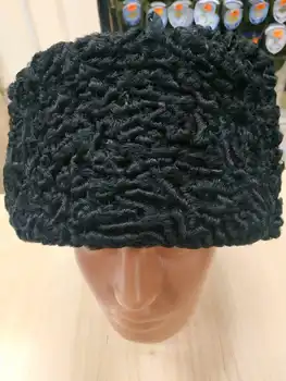 

Hat with ear-flaps for men, fur Karakul Black, top-leather