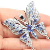 46x45mm Princess Cut Big Butterfly Violet Tanzanite Bright Zircon For Woman's Wedding Silver Pendant Eye Catching