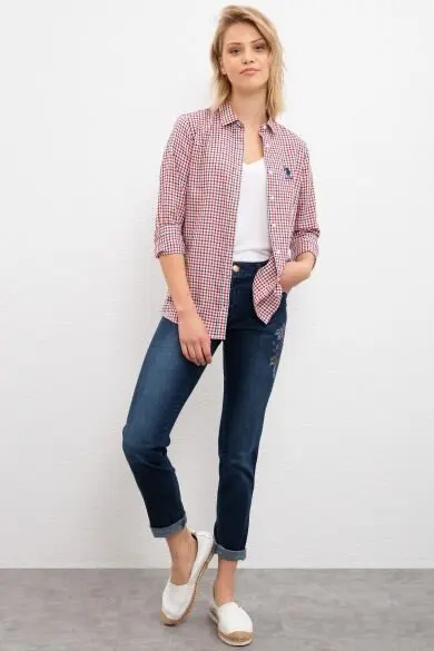 U.S. POLO ASSN. Красная рубашка слим