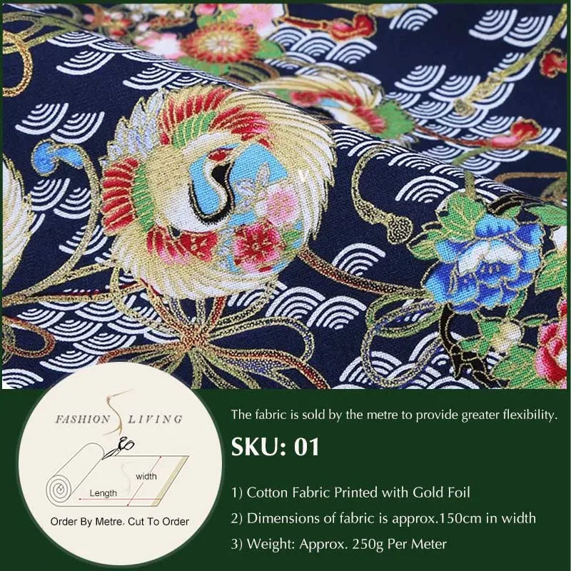 Ткань из золотой фольги японский Hokusai Wave Koi Fish белые краны Сакура цветок традиционные комвременные цветочные принты хлопчатобумажная ткань