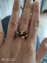 Anillo de Plata de Ley 925 con forma de flor y hoja para mujer, sortija, zirconia, circonita, Color negro, dorado, rojo, dos colores