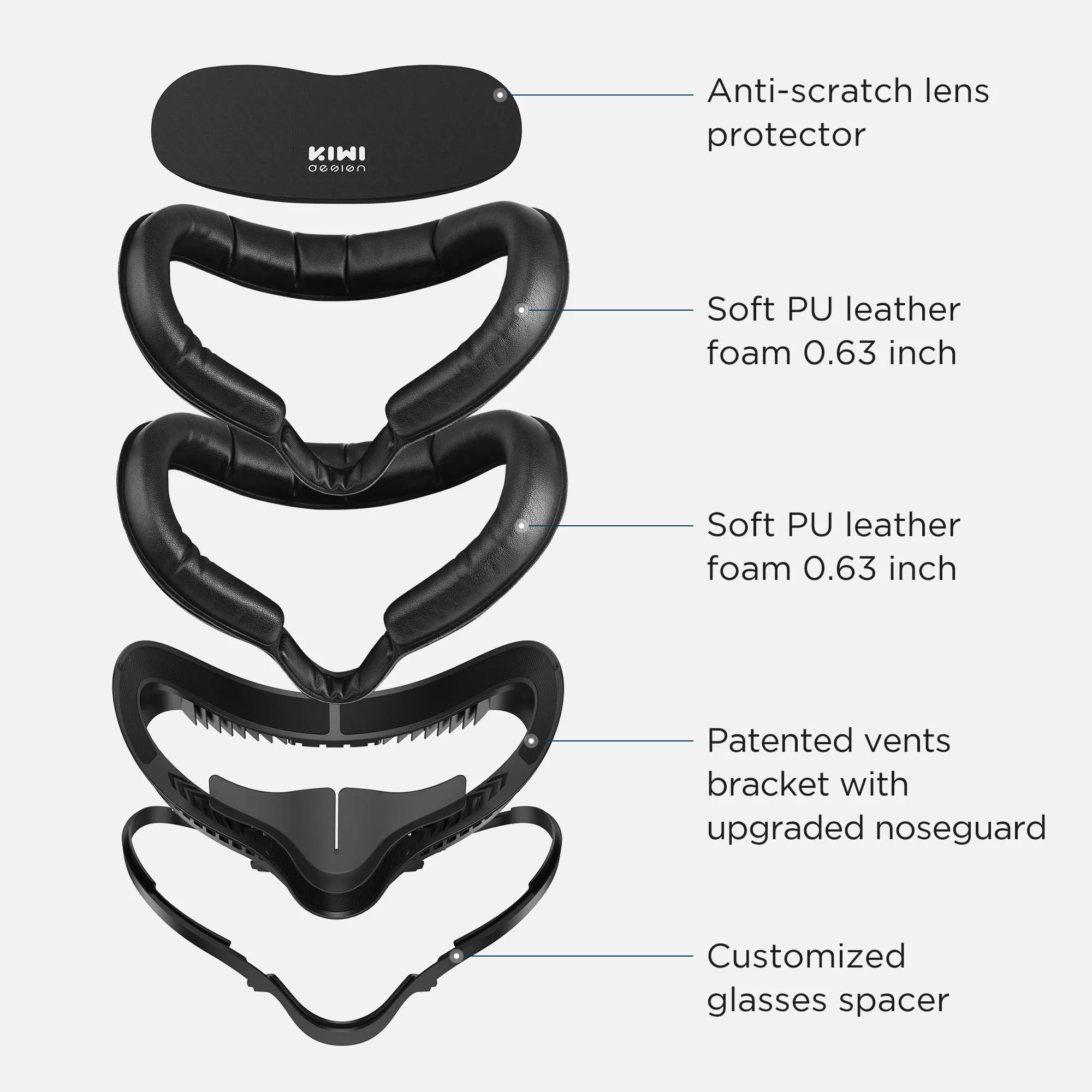 Conjunto para Oculus Capa de Olho Suporte com Len 5 em 1 Kiwi Design Atualizado Interface Facial Substituído Quest 2 Acessórios Capa vr - Image 2