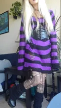 Suéter de punto gótico para Mujer, jerséis largos a rayas, sueltos, rasgados, de talla grande, para Halloween, 200