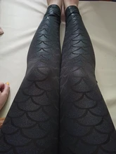 Mallas de estiramiento fino con estampado a escala de pescado para mujer, pantalones brillantes con dibujo de sirena