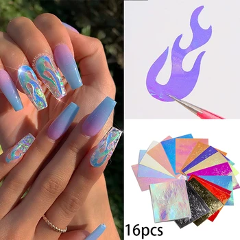 

FIRE FLAMES (16 SHEETS) Nail Stickers for Nail Art, Nail Decals, Nail supplies Multicolor Holographic Flames butterfly nail