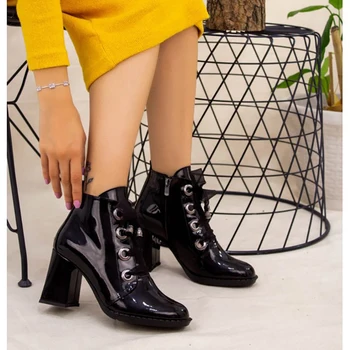 

Sacira Black Leather High-Heeled Women 'S Boots, High Quality Zipper, 2021 Fashion, Bright, spring Autumn Winter, Casual Daily