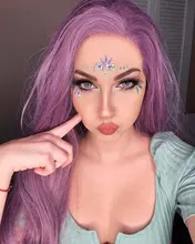 Yomagic-Peluca de cabello sintético con encaje frontal, pelo Natural de fibra resistente al calor, Color violeta, sin pegamento