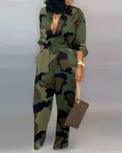 2020 Spring Fashion Women V Neck Camouflage Print Buttoned Jumpsuit Elegant Casual Loose Female Jumpsuits With Belt XXL 3XL 2020 Spring Fashion Women V Neck Camouflage Print Buttoned Jumpsuit Elegant Casual Loose Female Jumpsuits With Belt XXL 3XL