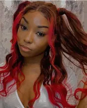 Pelucas de cabello humano con encaje frontal 13x4 para mujer, 180% ombré rojo borgoña, pelucas brasileñas de cabello ondulado rojo Remy prearrancado