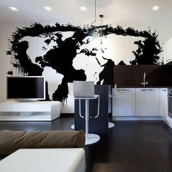 

White Wall mural-continents, oceans black… -450x270 cm