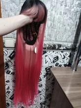 LOUIS FERRE negro Rosa rojo pelucas Cosplay largo recto Ombre peluca sintética con flequillo negro las mujeres Afro resistente al calor de fibra