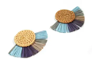 

Rattan Raffia Tassel Round Charms - Round Earrings with Fan Tassels - Woven Earrings - 2Pcs/Lot - 82.9x60.58x6.72mm - RT1338