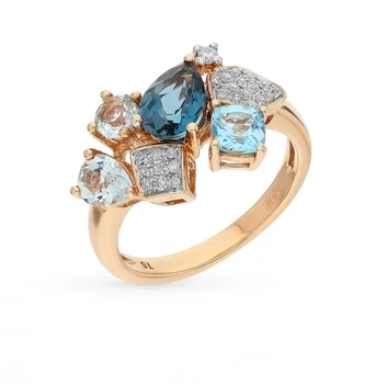 

Gold ring with Topaz and diamonds sunlight sample 585