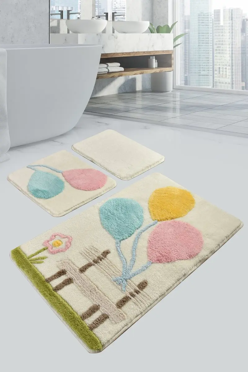

Bath Mat-mats | Mat Bath Mats Non Slip Anti Mould Mats Balloon Pembe3L Set 60X100 Cm -50X60 Cm-40X60 Cm