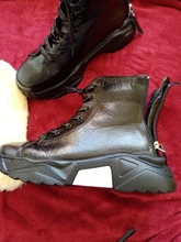Chunky Sneakers Boots Platform Ladies Shoes Lace-Up Zipper Female Black Waterproof Warm