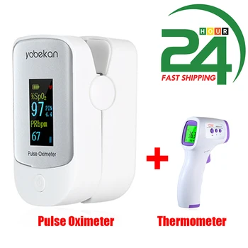 

Pulse Oximeter Fingertip Oximeters Blood Oxygen SpO2 Monitor LCD Display Mini Pulse Rate Measuring Gauge + infrared thermometer