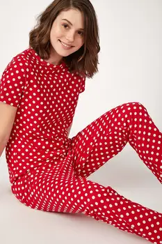 

Happiness ist. Women's Polka Dot Pattern Knitted Pajamas Set