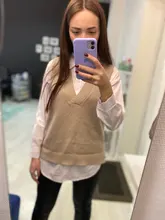 Chaleco tejido cuello pico para mujer, suéter coreano salvaje suelto, sin mangas, novedad de otoño e invierno