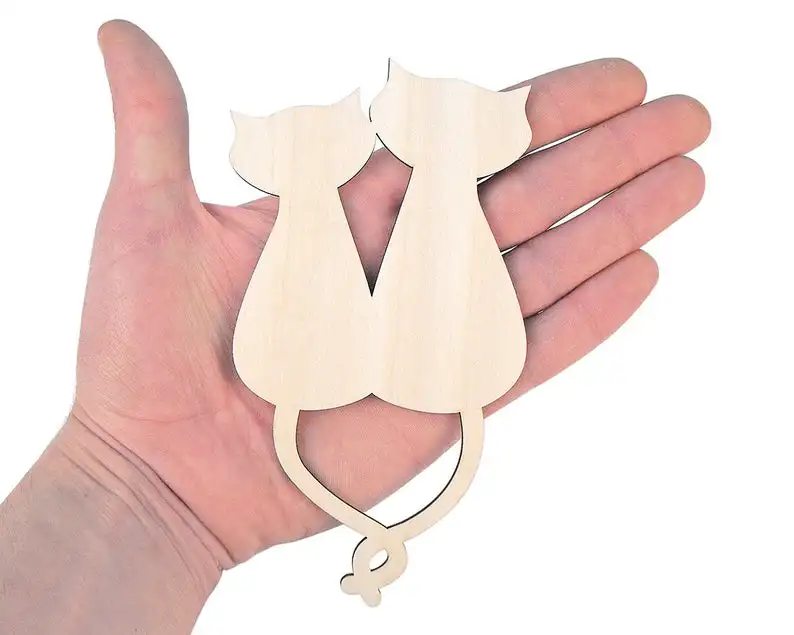 

Wooden Cats (15cm) In Love Shape Art Projects Craft Hanging Tag Decoration Gift Decoupage Laser Cut 0349